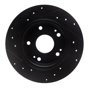 Honda Civic Hatchback Brake Rotor (1) - Rear Right - R1 Concepts - Drilled & Slotted - Black - `16-`25